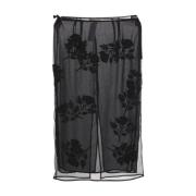 Zwarte Bloemen Geborduurde Midi Rok Blumarine , Black , Dames