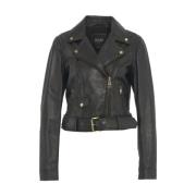 Leren Bikerjack met Gouden Details Liu Jo , Black , Dames