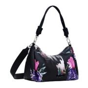 Zwarte bloemen handtas met schouderband Desigual , Multicolor , Dames