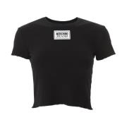 Logo Patch Cropped T-Shirt Zwart Moschino , Black , Dames