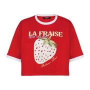 Cropped T-shirt met aardbeienprint Balmain , Red , Dames