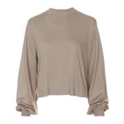 Geribbelde Longsleeve met Trompetmouwen Drykorn , Beige , Dames