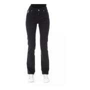 Zwarte Katoenen Logoed Knoop Regular Jeans Baldinini , Black , Dames