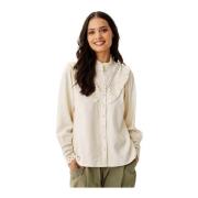 Roomwit Shirt met Pofmouwen en Ruches IN Front , Beige , Dames