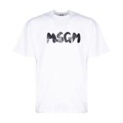 Witte Geborstelde Logo T-shirt Msgm , White , Heren