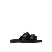 Zwarte Leren Slides Sandalen Suicoke , Black , Dames