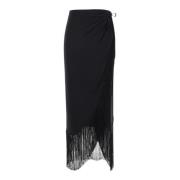 Zwarte Zijden Franje Sarong Rok Andamane , Black , Dames