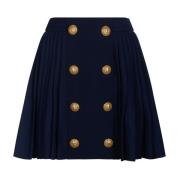 Navy Blue Wool Pleated Miniskirt Balmain , Blue , Dames