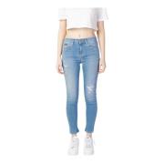 Blauwe Effen Dames Jeans Rits Knoop Tommy Jeans , Blue , Dames