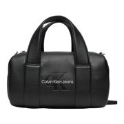 Zwarte Bedrukte Kunstleren Handtas Calvin Klein Jeans , Black , Dames