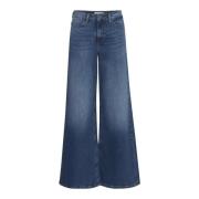 Groene katoenblend jeans met zakken Ichi , Blue , Dames