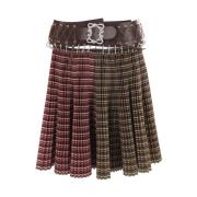 Gestreepte Geplooide Midi Rok met Leren Riem Chopova Lowena , Multicol...