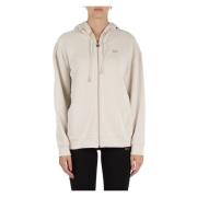 Modal Zip Hoodie met Logo Plaque Emporio Armani EA7 , Beige , Dames