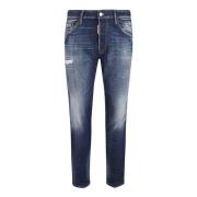 Blauwe Jeans met Leren Applicaties Dsquared2 , Blue , Heren