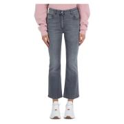 Denim Flare Crop Broek met 5 Zakken Marella , Gray , Dames