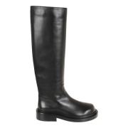 Zwarte Leren Enkellaarzen Jil Sander , Black , Dames