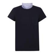 Blauw Geplooid T-shirt Sacai , Blue , Dames