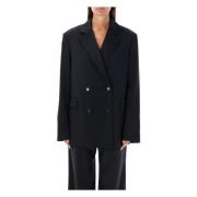 Dubbelrijige Zwarte Wollen Blazer Loulou Studio , Black , Dames