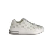 Witte Polyester Sneakers met Veters, Contrastdetails, Borduursel, Logo...