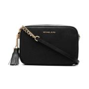 Zwarte Leren Ginny Crossbody Tas Michael Kors , Black , Dames