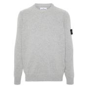 Geribbelde ronde hals lamswollen trui Stone Island , Gray , Heren