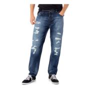 Blauwe Katoenen Rits Knoop Jeans Mannen Only & Sons , Blue , Heren