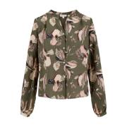 Bloemenprint Lange Mouw Blouse Zusss , Green , Dames