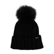 Zwarte Wol Logo Beanie Woolrich , Black , Heren