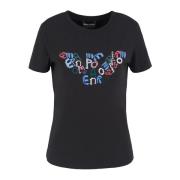 Zwarte T-shirts en Polos met Patroon Emporio Armani , Black , Dames