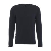 Geribbelde Crew Neck Gebreide Trui Hannes Roether , Blue , Heren