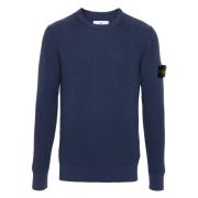 Wollen Crewneck Sweater met Horizontaal Bandontwerp Stone Island , Blu...