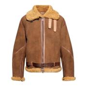 Shearling jas met zakken Burberry , Brown , Heren