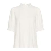 Vrouwelijke Blouse met Korte Mouwen en Ruches Cream , White , Dames