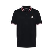 Blauw Polo Shirt met Logo Patch Moncler , Blue , Heren