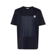 Blauw Logo Print T-shirt Moncler , Blue , Heren