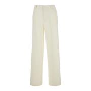 Witte Flare Broek met Elastische Riem PT Torino , White , Dames