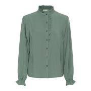 Vrouwelijke Blouse met Pofmouwen Cream , Green , Dames