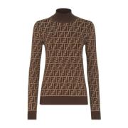 Katoenen trui met FF-motief Fendi , Brown , Dames