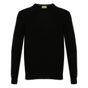 Zwarte Ribgebreide Crewneck Trui Woolrich , Black , Heren