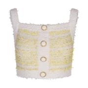 Gele Tweed Schouderband Top Balmain , Yellow , Dames