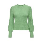 Puff O-Neck Struct LS Top Groen Only , Green , Dames