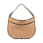 Bruine Kalfsleren Tas met Gebogen Rand Moschino , Brown , Dames