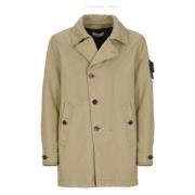 Beige Gewatteerde Lange Jas Kraag Stone Island , Beige , Heren