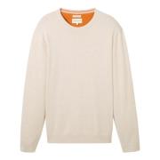 Basis Crewneck Gebreid Zand Wit Melange Tom Tailor , Beige , Heren