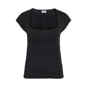 Squareneck Capsleeve Top in Zwart Noisy May , Black , Dames