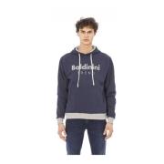 Hoodie met voorzak en logo Baldinini , Blue , Heren