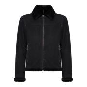 Zwarte Shearling Leren Jas Tagliatore , Black , Heren