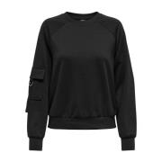 Casual Sweatshirt met Mouwzak Only , Black , Dames