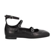 Casual Zwarte Leren Ballet Flats Alpe , Black , Dames