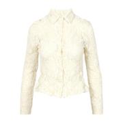 Bloemen Kant Shirt Roomwit Msgm , Beige , Dames